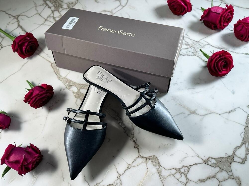 NEW Franco Sarto Women's Black Pia Mule Kitten Heels Sz 8 M Shoes Slip On